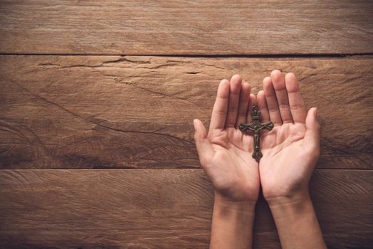 Human hands open palm of Christian for blessings and hopes Pray to God