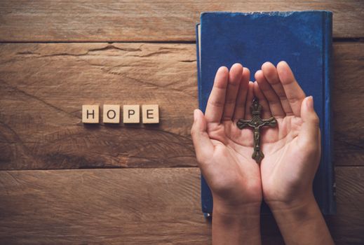 Human hands open palm of Christian for blessings and hopes Pray to God