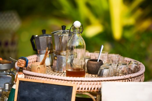 Antique coffee set in Thailand With a mixture of honey