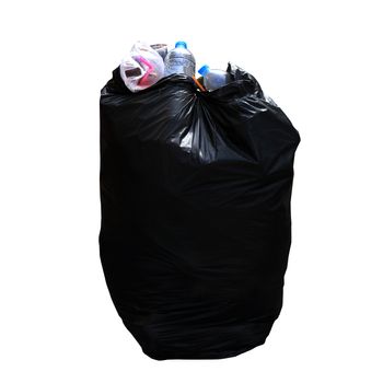 Bin, junk, trash bag plastic, Garbage bag black isolated on white background, Pollution from waste plastic
