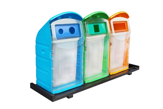 Waste Bin, Three colorful recycle bins plastic waste, Multicolored Garbage Trash Bins, Recycling Bin, Garbage Bin waste isolated on white background