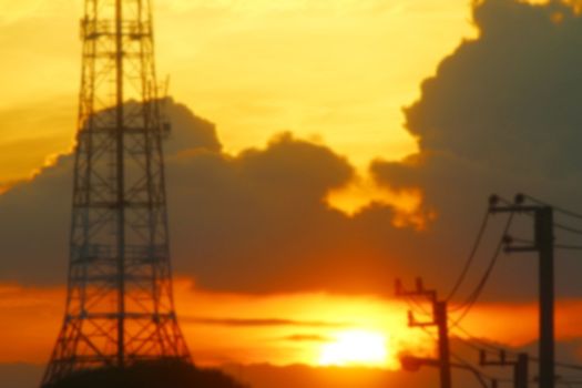 blurred picture electrical energy for background and sunset