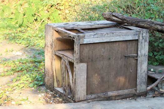 Rectangular wooden box crates, Wood decay, Waste wood box trash, Wood decay old