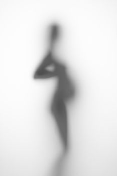 silhouette of a pregnant woman from the side on a light background