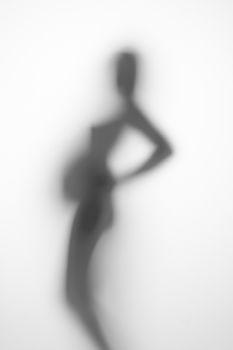 silhouette of a pregnant woman from the side on a light background