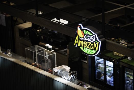 Chiang Mai, THAILAND - December 14, 2019: Cafe Amazon Shop, Cafe Amazon beverage logo in a commercial building, Cafe Amazon coffee shop founded by PTT most popular It's a famous coffee house in Thailand