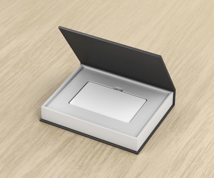 Blank plastic card in a leather luxury box