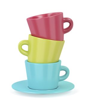 Colorful coffee cups on white background