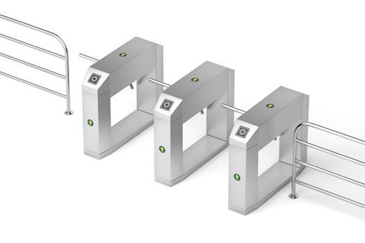 Electronic turnstiles on white background