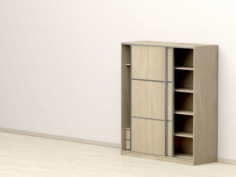 Empty wood wardrobe with sliding doors
