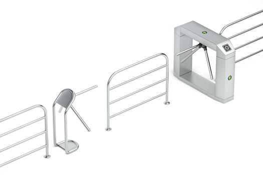 Entry and exit turnstiles on white background