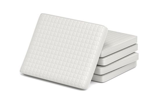 Group of comfortable mattresses on white background
