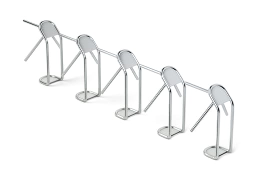 Row with turnstiles on white background