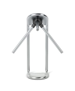 Front view of silver turnstile on white background