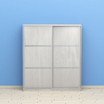 Wardrobe with sliding doors in the room, front view