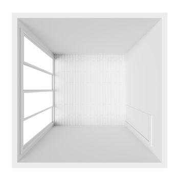 white room 3d interior, empty room background top view