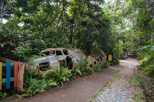 Kuranda, Australia - June 27 2016: The famous Douglas C-47 Skytrain crashed plane in the rural township of Kuranda in Queensland, Australia