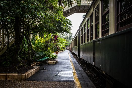 Kuranda, Australia - June 27 2016: The iconic Kuranda train station is a popular tourist attraction between Cairns and Kuranda in Queensland, Australia