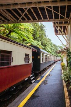 Kuranda, Australia - June 27 2016: The iconic Kuranda train station is a popular tourist attraction between Cairns and Kuranda in Queensland, Australia