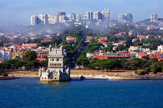 Belem Tower (Torre de Belem) is a fortified tower in Lisbon, Portugal.  Built in the early 16th century the UNESCO world heritage site is situated on the banks of the river Tejo.