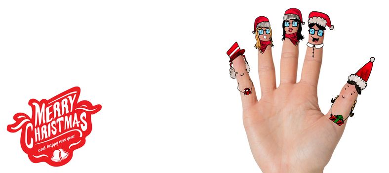 Christmas caroler fingers against white background with vignette