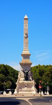 The Monument to the Restorers is located in Restauradores Square in Lisbon, Portugal. The monument marks the restoration of Portuguese independence in 1640 after 60 years of Spanish rule.