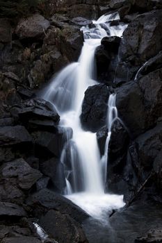 Dob Gill Waterfall situated in woodland to the west of Thirlmere reservoir, in the English Lake District national park.