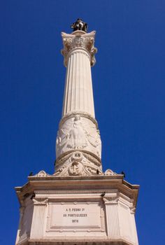 The monument to king Dom Pedro IV is situated in Rossio Square in Lisbon, Portugal.