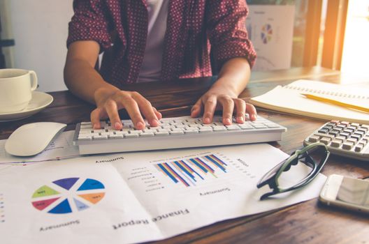 Top view process close-up analyzing investment chart working in office. Business work concept. discussing on stock market charts in office.