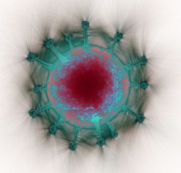 3D-Illustration of some corona virus with kirlian aura and sketch effects.