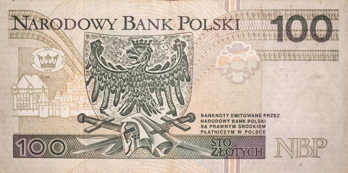 revers of hundred zloty bill