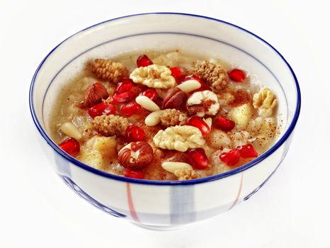 Wheat pudding with dried nuts and fruits 
