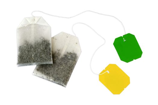 Couple teabags on white