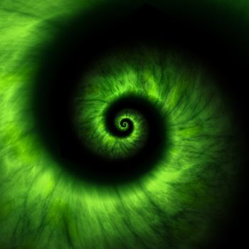 An illustration of a green light energy spiral on black background