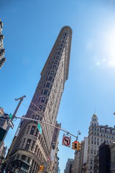 NEW YORK - MAY 2018 - Flatiron Building and Broadway on May 23, 2018 in Manhattan New York City.