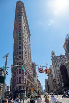 NEW YORK - MAY 2018 - Flatiron Building and Broadway on May 23, 2018 in Manhattan New York City.