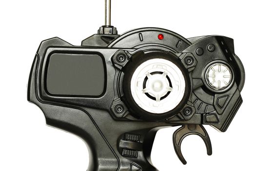 Close up steering wheel type RC controller on white background