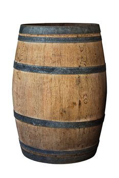Old wood beer, wine barrel on white background, vintage and retro concept