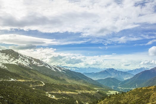 View of mountain landscape with clouds and sky