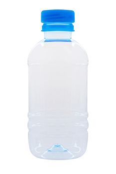 Isolate empty water plastic bottle with cap on white background, ecology concept