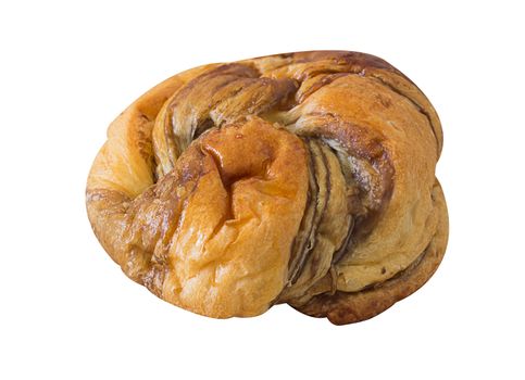 Isolate chocolate bun bread on white background, bakery concept