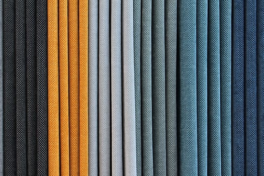 Detailed close up view on samples of cloth and fabrics in different colors found at a fabrics market.