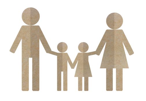 People paper cut out on white background, family concept