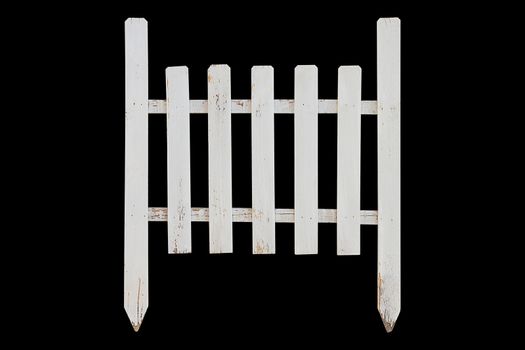 Old white wooden fence on black background, vintage and retro concept