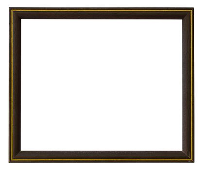 Retro wooden frame and golden border on white background, vintage style