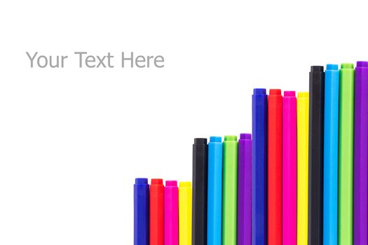 Set of stack of pen on white background