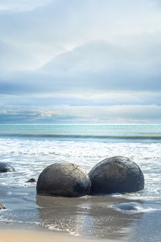 An image of the boulders at the beach of Moeraki New Zealand