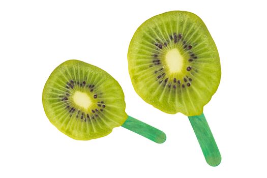 Green fresh kiwi ice cream on white background