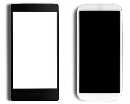 Isolate black and white mobile phone, electronic device concept