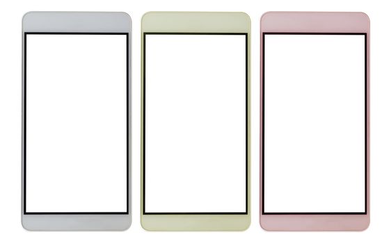 Isolate colorful mobile phone on white background, electronic device concept